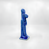 Blue Sekhmet statue museum reproduction, side view