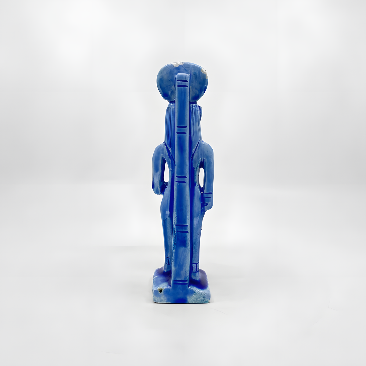 Blue Sekhmet statue museum reproduction, close-up detail