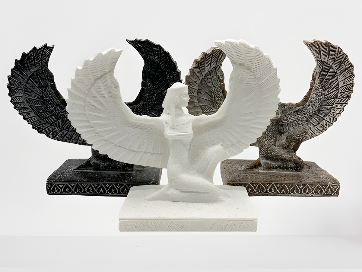 Winged Isis statue museum reproduction, front view