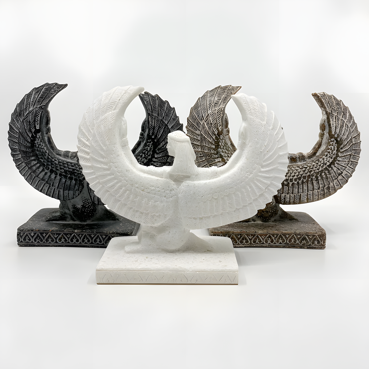 Winged Isis statue museum reproduction, side view