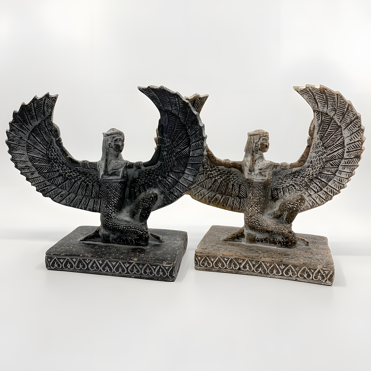 Winged Isis statue museum reproduction, close-up detail