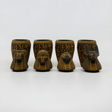 Egyptian canopic jars set, museum reproduction — detail of Imsety and Hapy jar lids