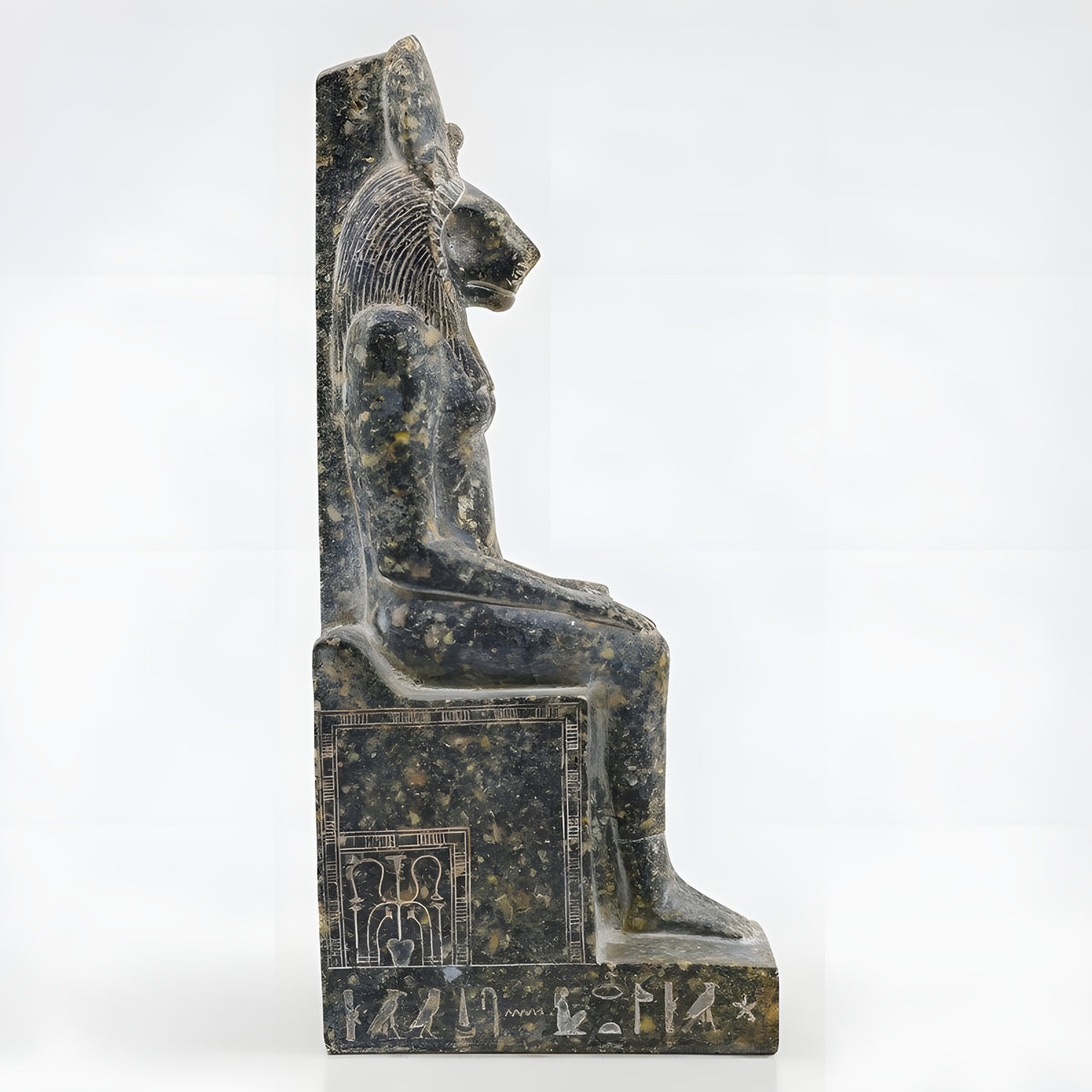 Sekhmet and Menhit granite statue museum reproduction, back view