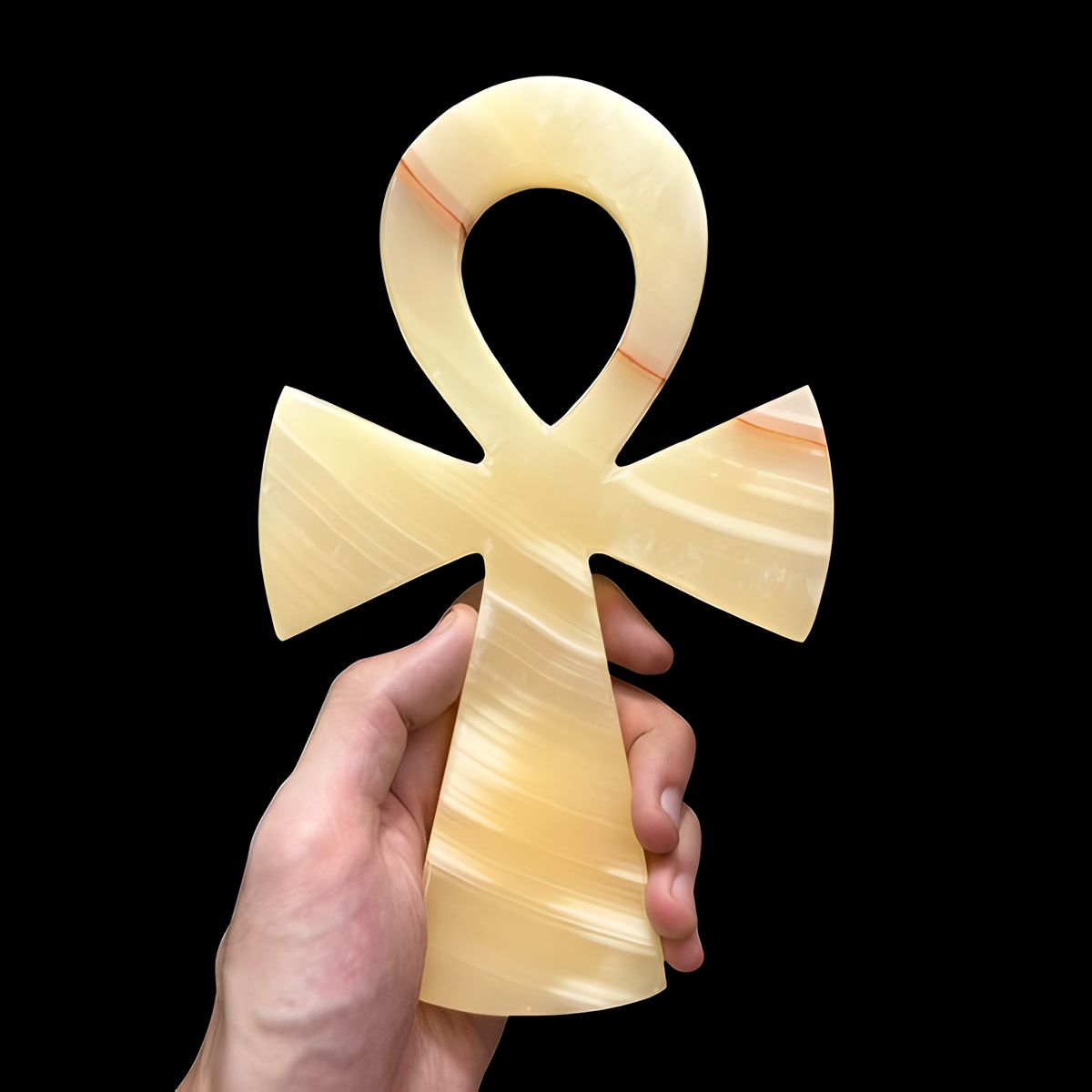 Alabaster Ankh of Ra cross museum reproduction, front view