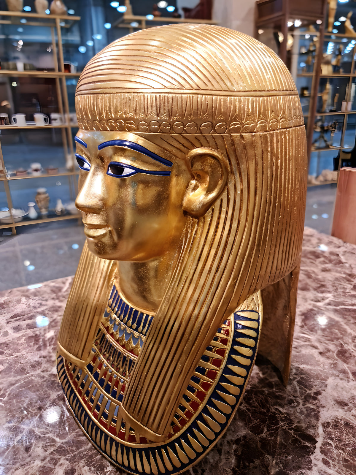 Detail of headdress on Princess Thuya mask replica