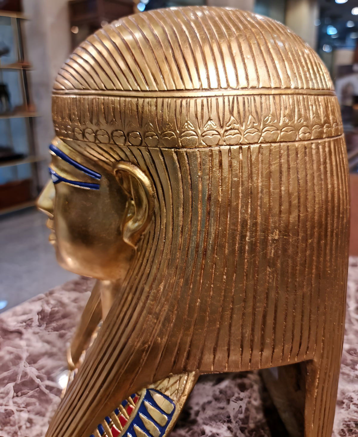 Angled view of Princess Thuya mask craftsmanship
