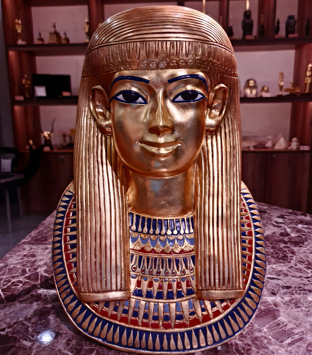 Princess Thuya funerary mask replica, colored polystone museum reproduction