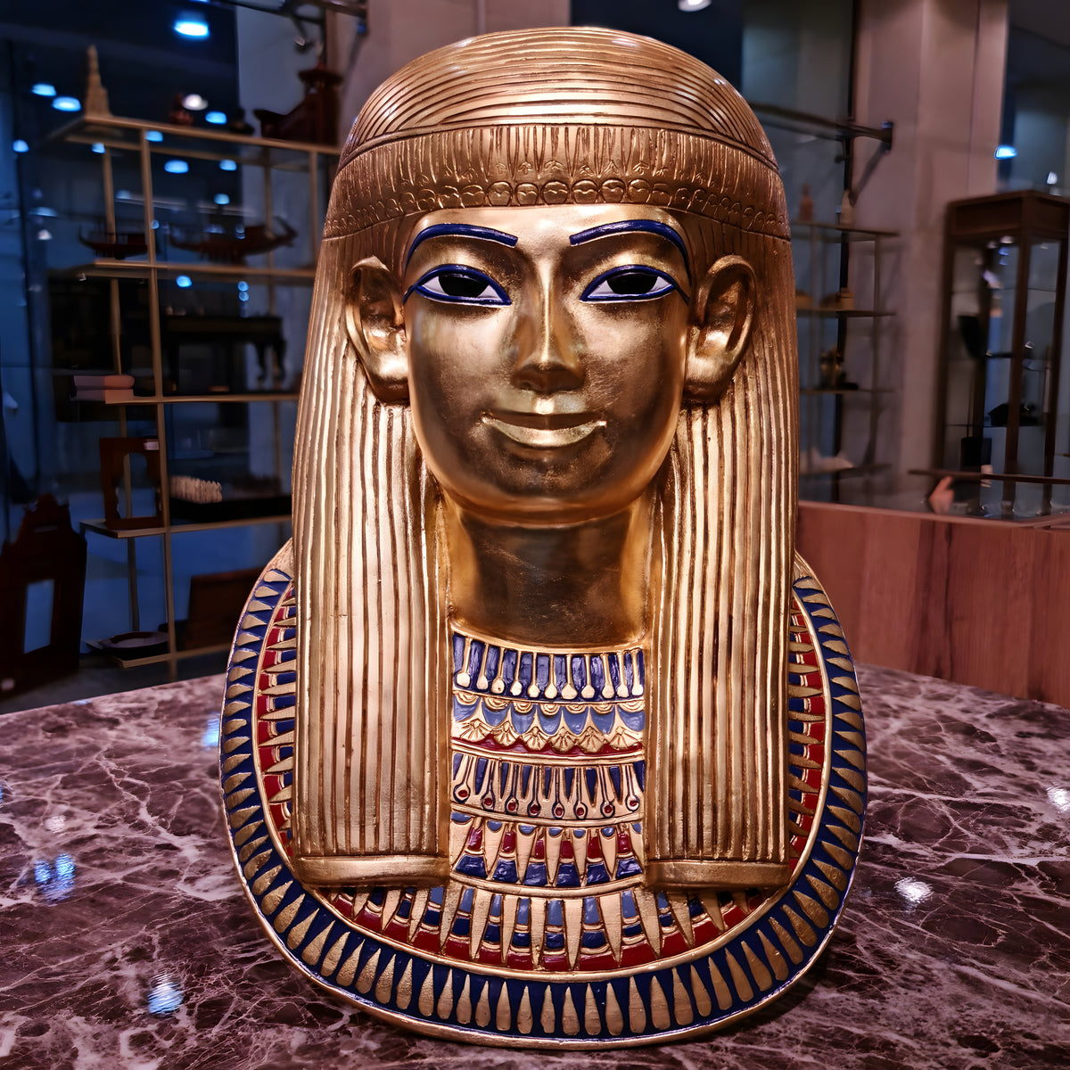 Side view of Princess Thuya funerary mask replica