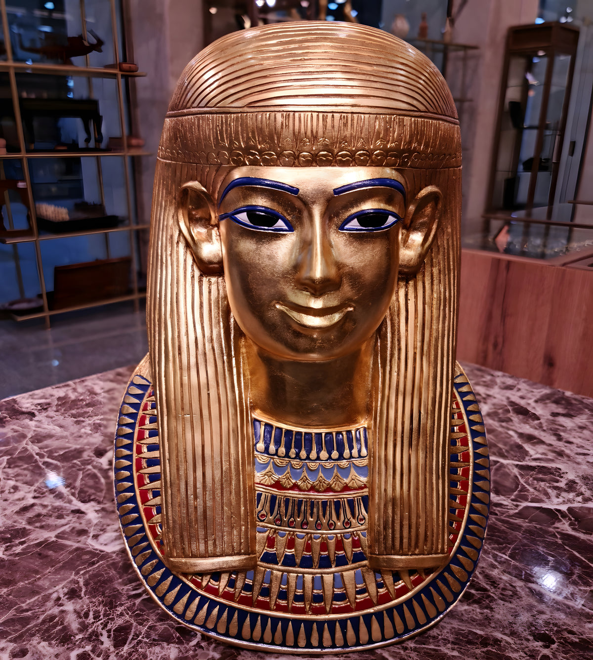 Rear view of Princess Thuya funerary mask replica