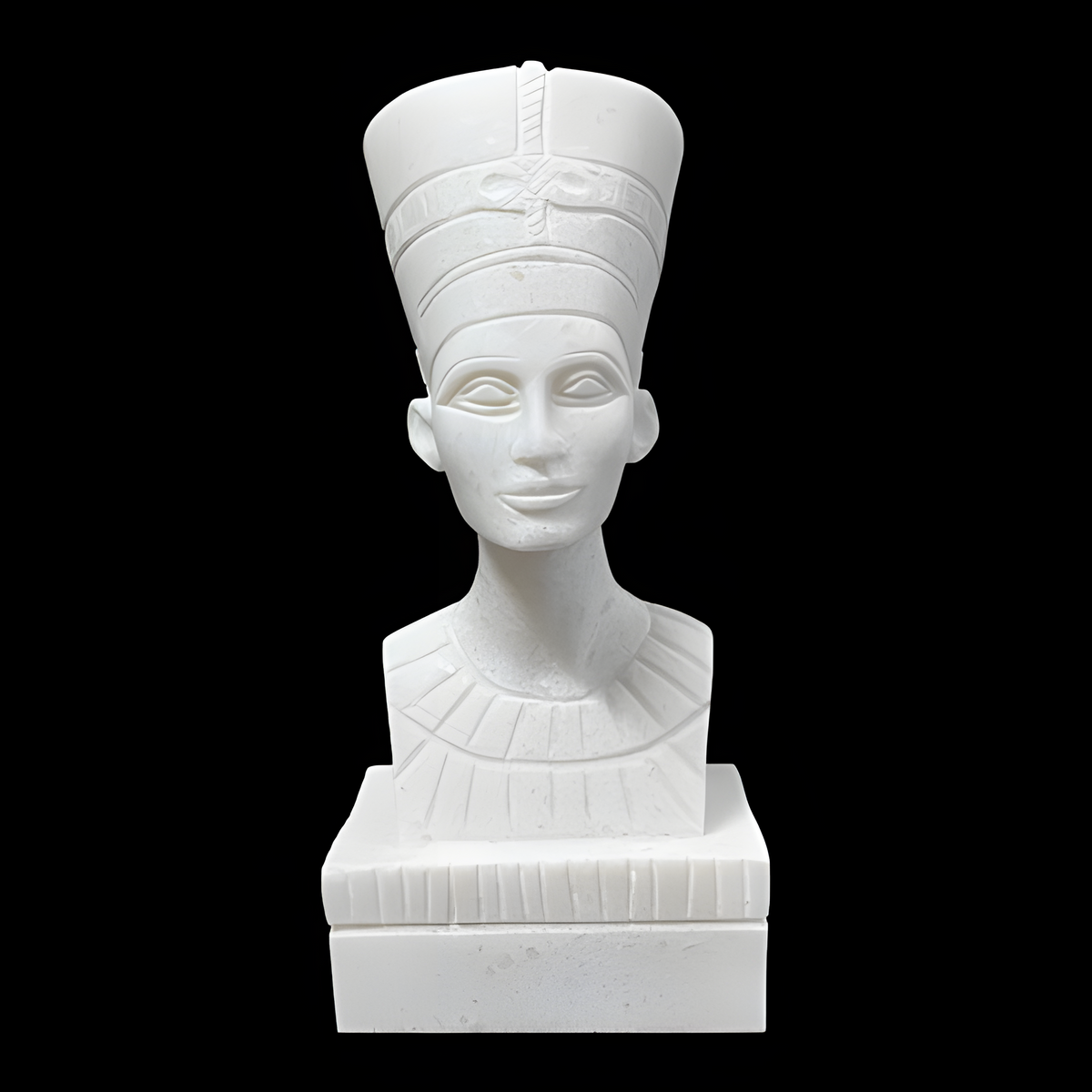 Handcrafted alabaster Queen Nefertiti bust, museum reproduction, front view