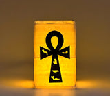 Alabaster Egyptian Ankh vase museum reproduction, angled view