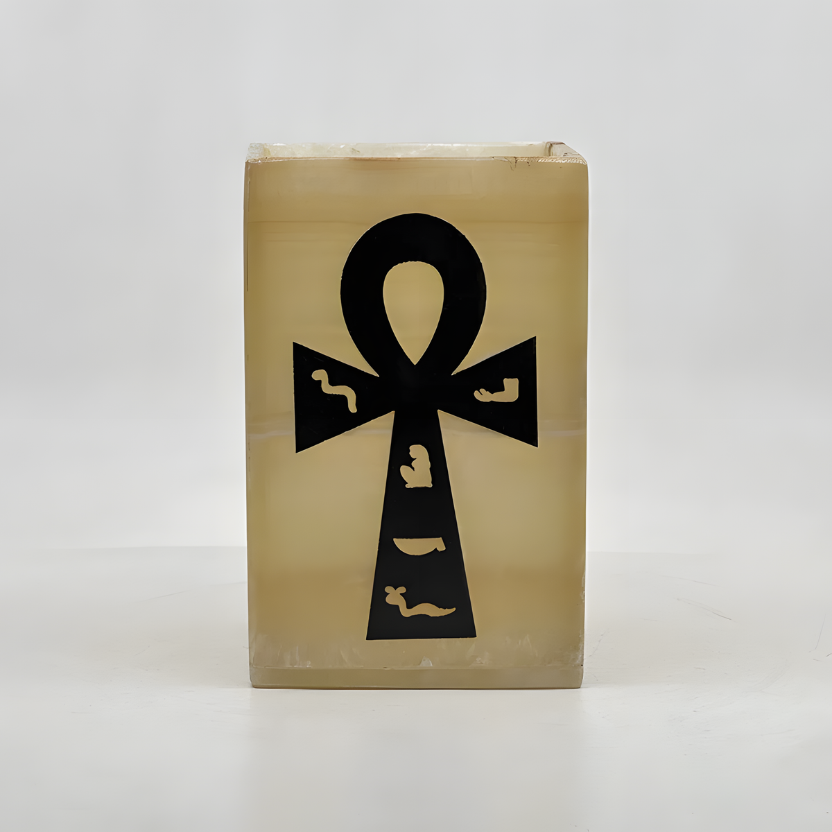 Alabaster Egyptian Ankh vase museum reproduction, front view