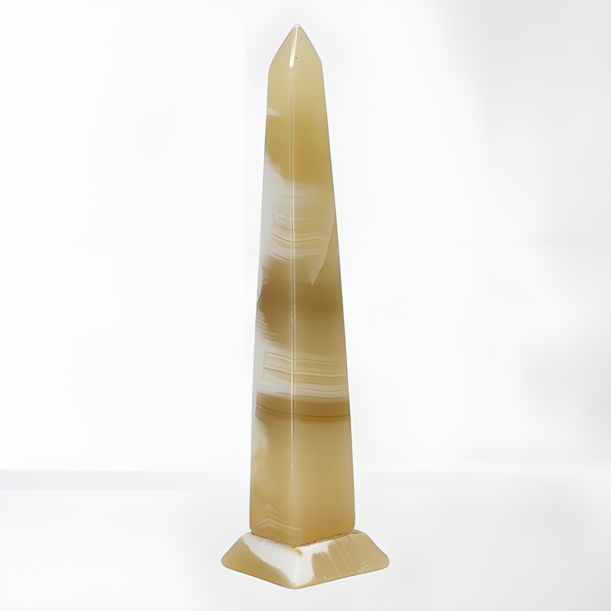 Handcarved alabaster Egyptian obelisk museum reproduction, front view