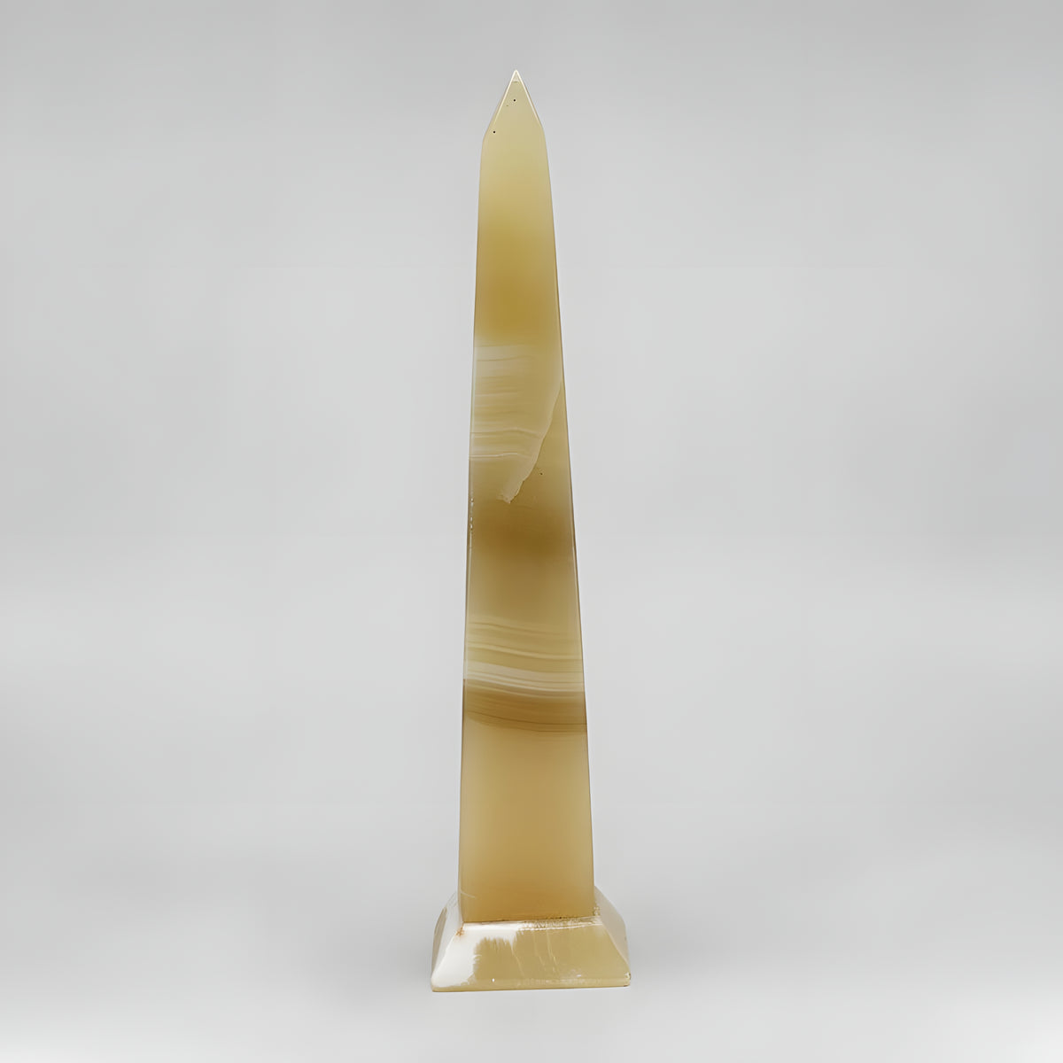 Handcarved alabaster Egyptian obelisk museum reproduction, detail view