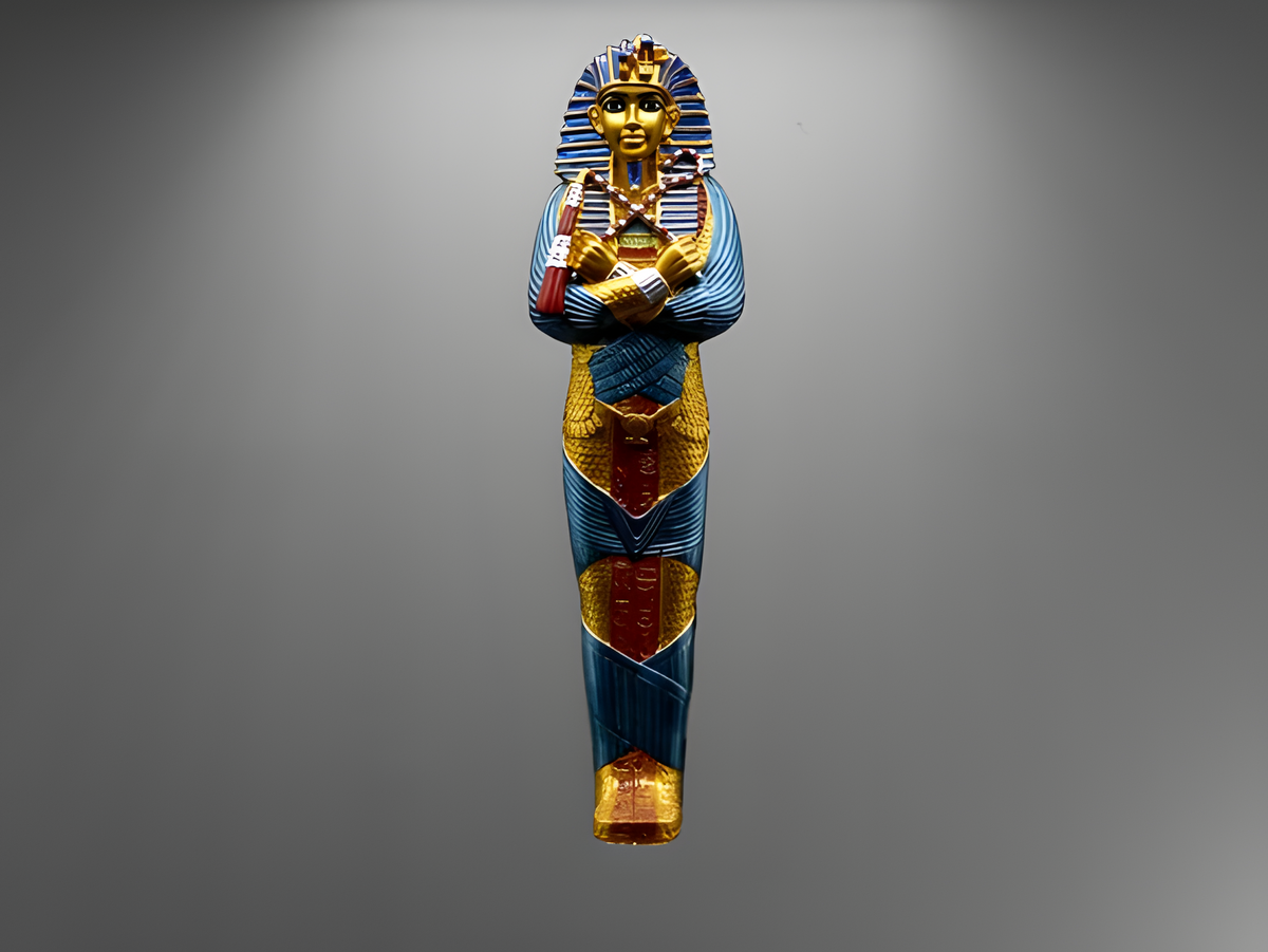 Handcrafted King Tutankhamun statue in polystone, museum reproduction, front view