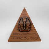 Egyptian pyramid jewelry box shown open with the interior storage space visible