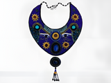 Handcrafted Egyptian beaded collar necklace with an Eye of Horus centerpiece, museum reproduction