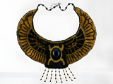Handcrafted Egyptian beaded collar necklace with a winged scarab centerpiece, museum reproduction