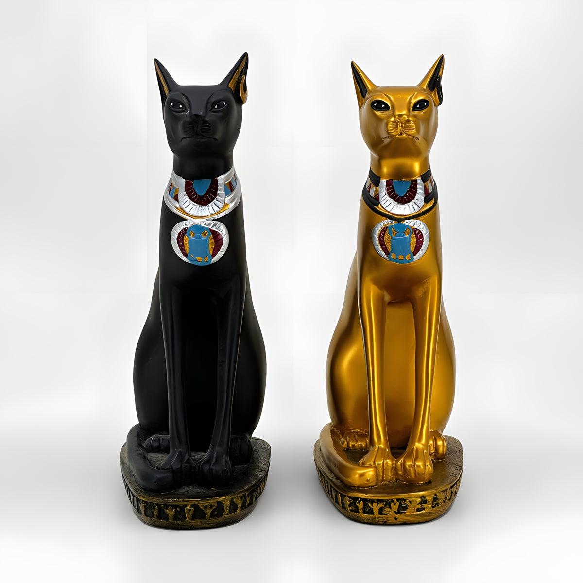 Bastet cat statue museum reproduction, side profile view