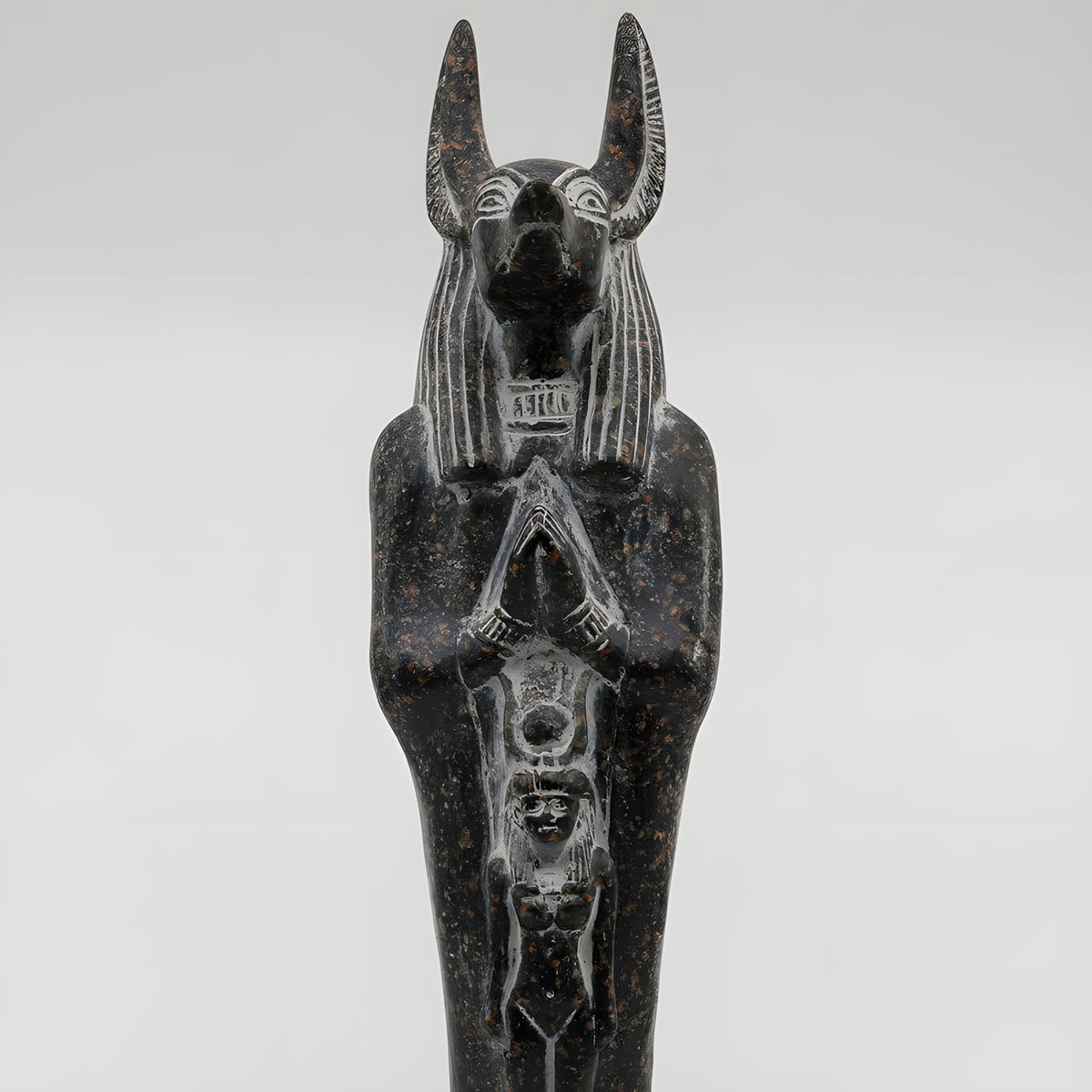 Black granite Anubis statue museum reproduction, side profile