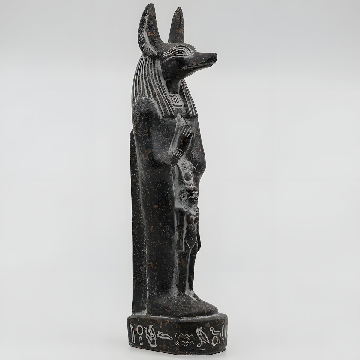 Black granite Anubis statue museum reproduction, back view