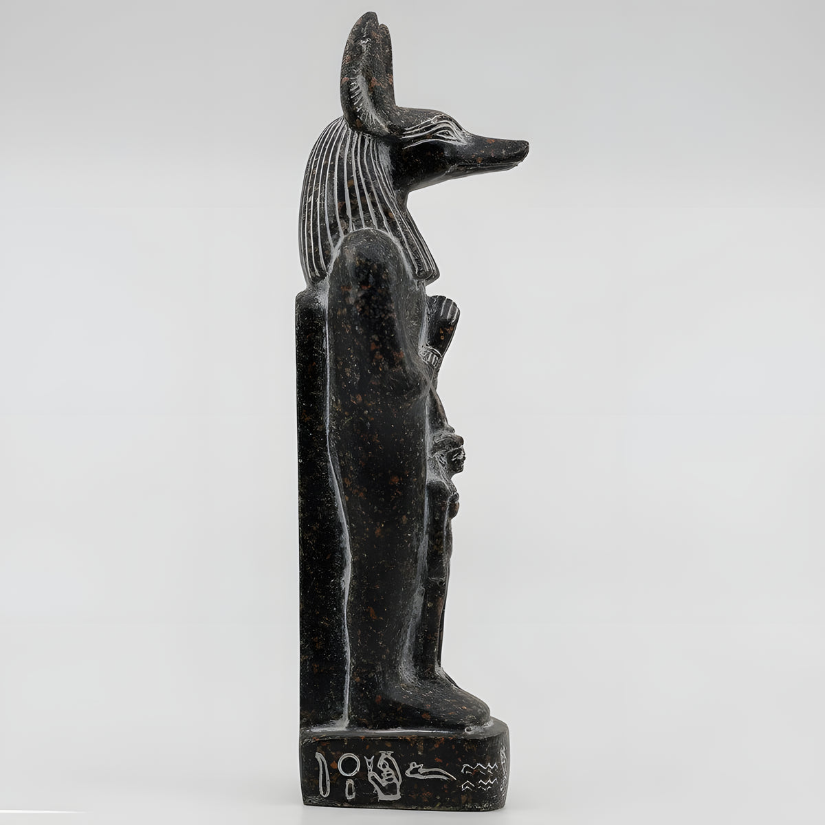 Black granite Anubis statue museum reproduction, full figure view
