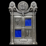 Hand-carved stone photo frame featuring Egyptian god Horus and goddess Isis
