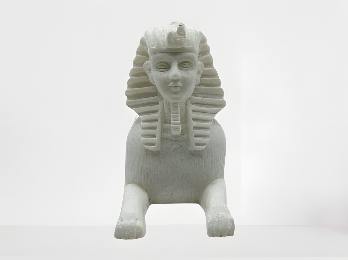 Handcrafted alabaster Sphinx of Giza museum reproduction, front view