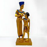 Egyptian Isis breastfeeding Horus museum reproduction stone statue, front view