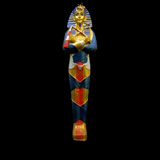 Close-up of the King Tutankhamun statue museum reproduction showing painted headdress detail
