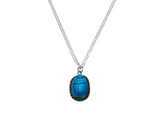 Egyptian blue scarab necklace, faience and sterling silver replica — full pendant and chain view