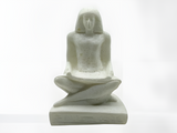 Handmade alabaster seated Egyptian high priest museum reproduction statue, front view