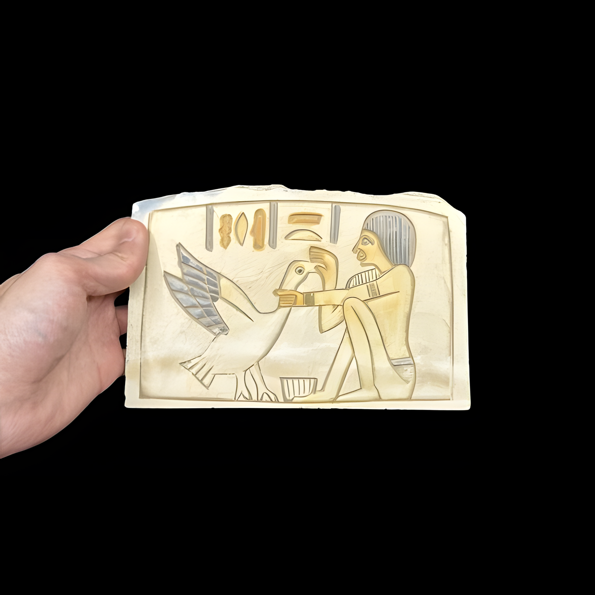 Egyptian stone wall relief museum reproduction depicting ancient daily life, full view