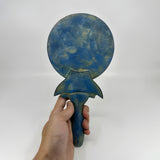 Egyptian Hathor mirror, museum reproduction — side view showing depth