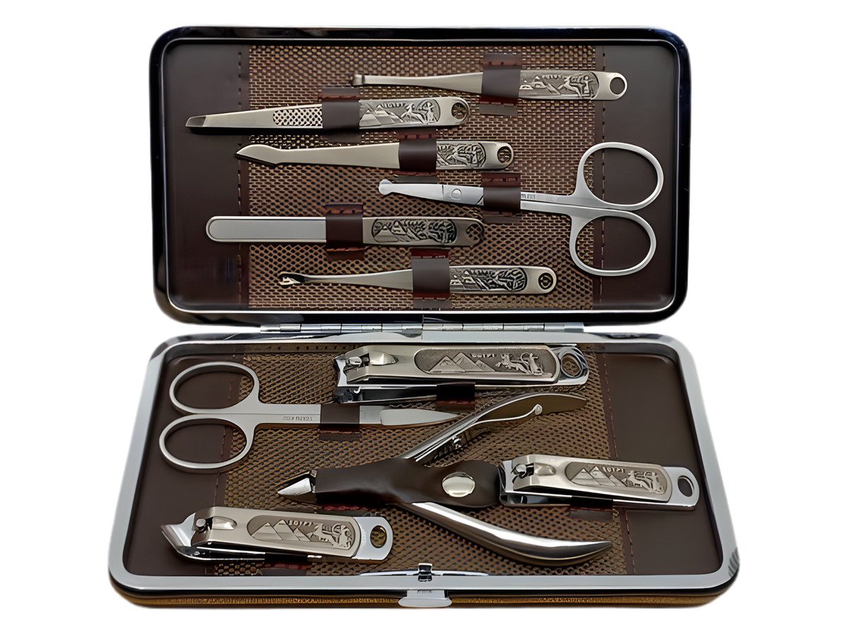 Egyptian-themed 11-piece stainless steel manicure and pedicure set