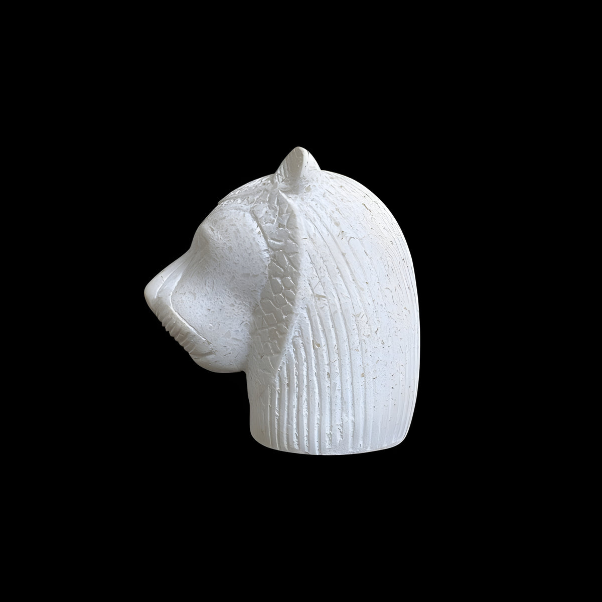 Alabaster Sekhmet bust museum reproduction shown on display