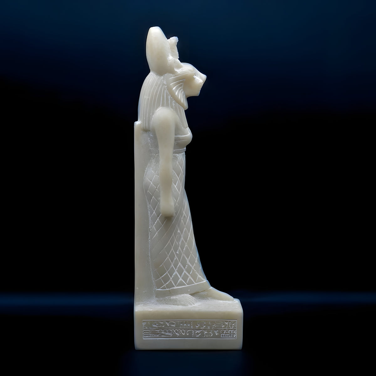 Granite Sekhmet statue museum reproduction, side profile view