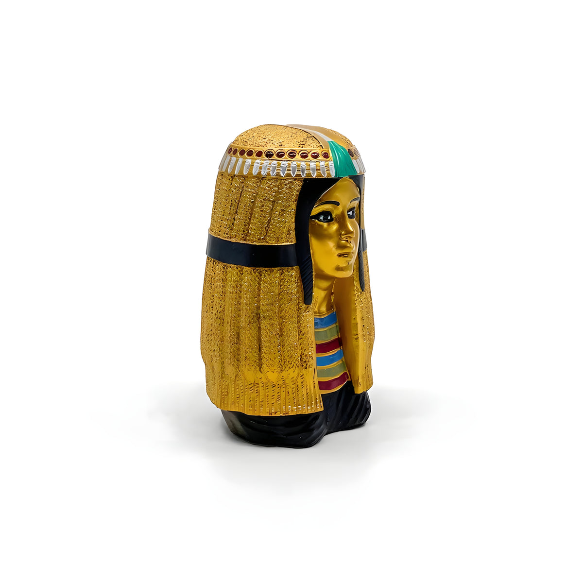 Side view of the handcrafted Cleopatra bust museum reproduction