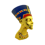Back view of the gold-tone Nefertiti bust museum reproduction