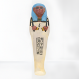 Handmade Egyptian ushabti statue, museum reproduction, hand-carved limestone funerary figurine, front view