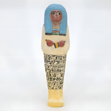 Handmade Egyptian ushabti statue, museum reproduction, hand-carved limestone funerary figurine, front view