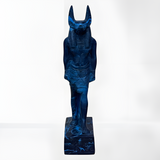 Handcrafted Anubis statue with lapis-tone accents, museum reproduction, front view