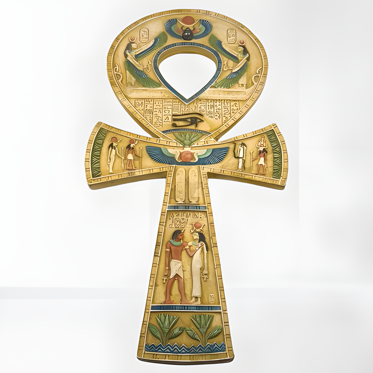 Hand-carved Egyptian ankh stone sculpture, museum reproduction, symbol of life