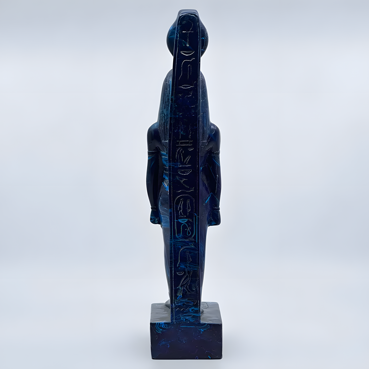Hathor statue with lapis-tone finish, museum reproduction, back view