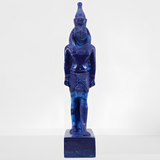 Egyptian Horus Falcon God statue, museum reproduction, melted lapis lazuli, front view