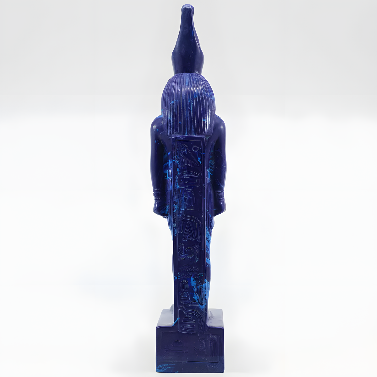 Egyptian Horus Falcon God statue, museum reproduction, back view