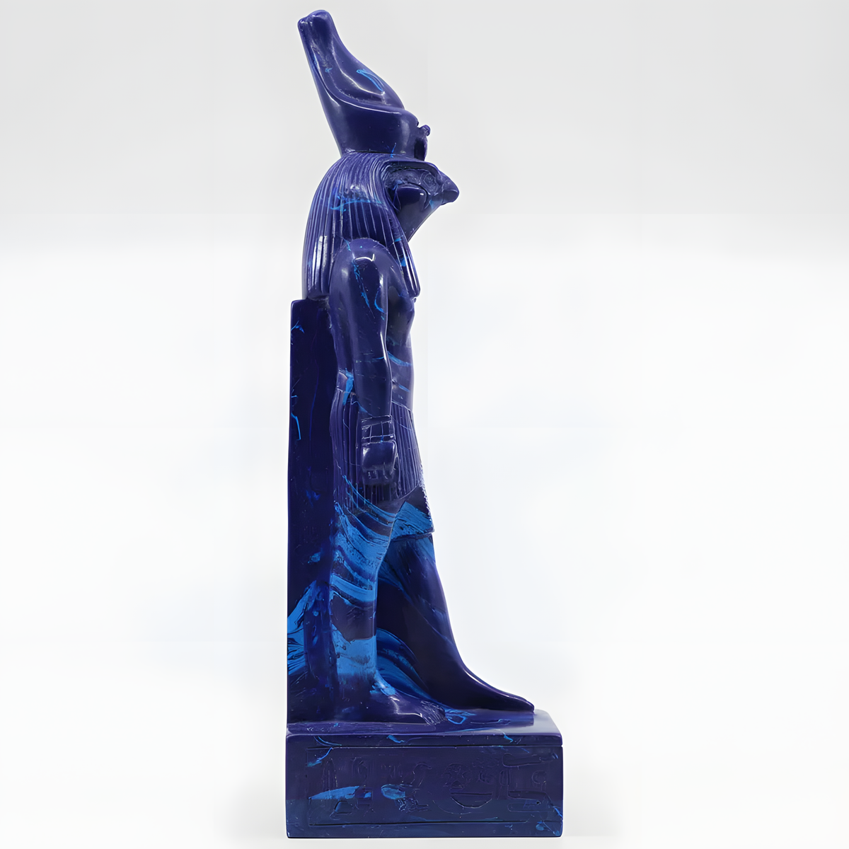 Egyptian Horus Falcon God statue, museum reproduction, side view
