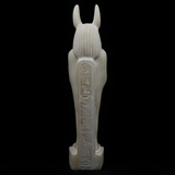 Close-up of the alabaster Anubis statue's jackal head, museum reproduction