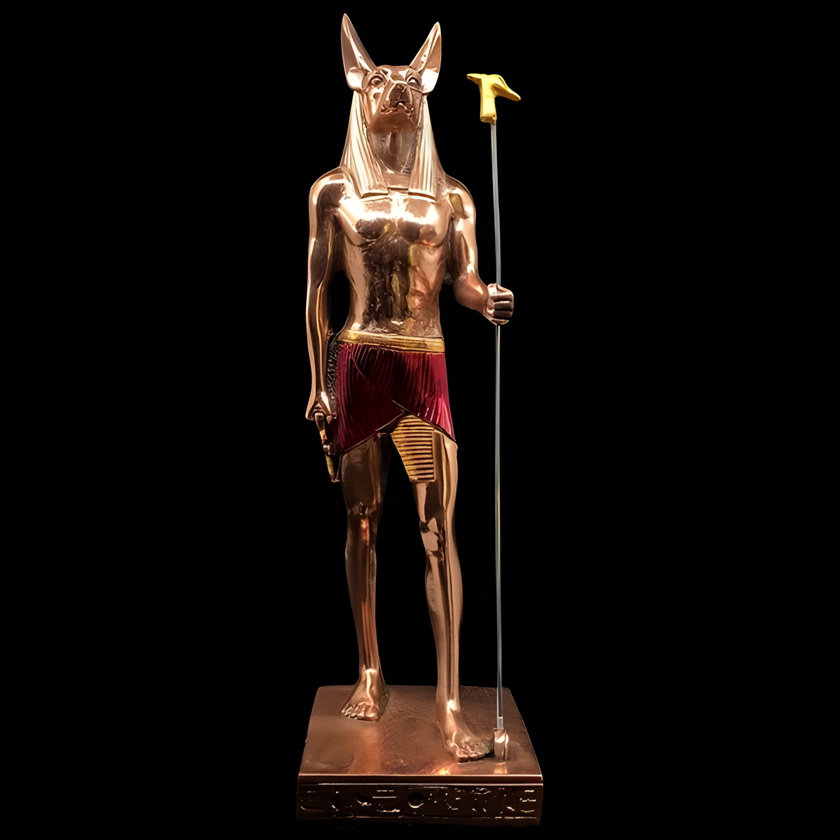 Handmade copper Anubis statue, museum reproduction, front view