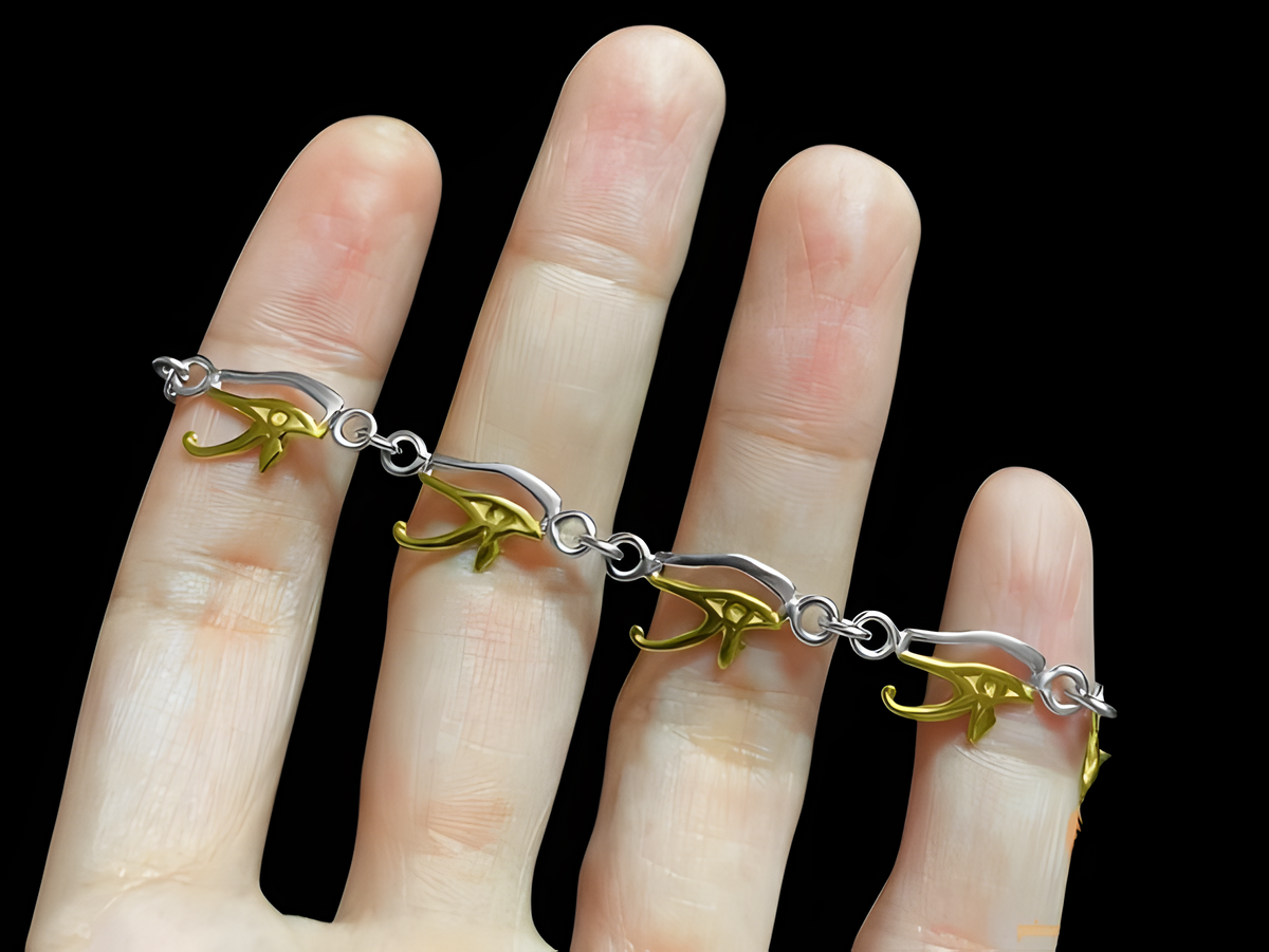 Handcrafted Eye of Horus sterling silver bracelet with gold-tone finish